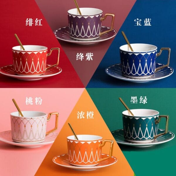 Golden Ceramic Coffee Tea Cup Set Wholesale Cafe - Image 2