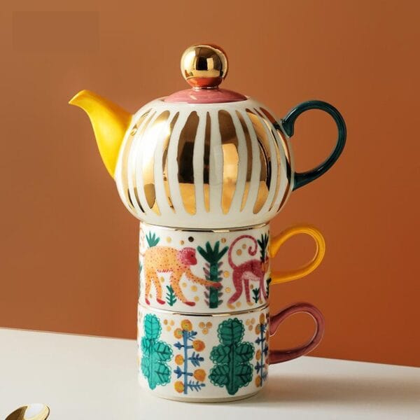 Gold Ceramic Coffee Tea Set Customizable Wholesale - Image 2