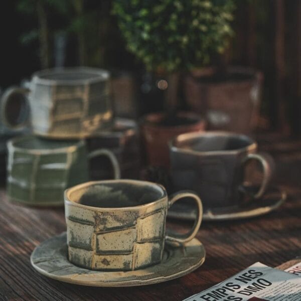 Retro Ceramic Coffee Mug Saucer Set Wholesale - Image 4