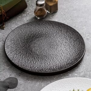 Matte Black Ceramic Stone Pattern Plate Wholesale