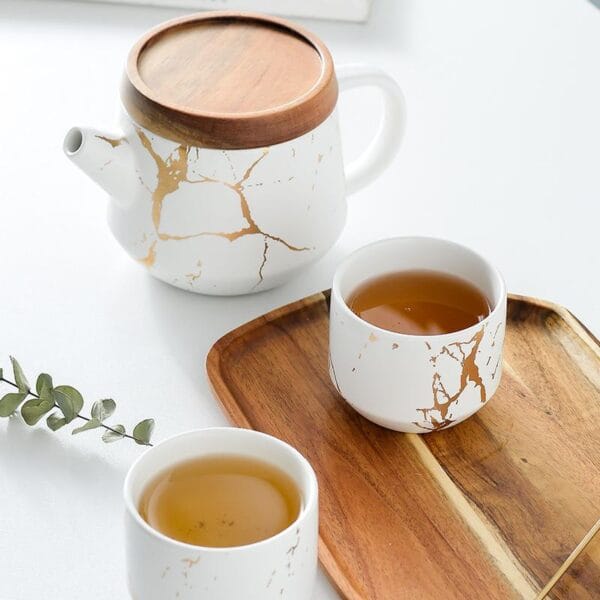 Marble Ceramic Tea Pot 4 Cup Set Wholesale Horeca - Image 2