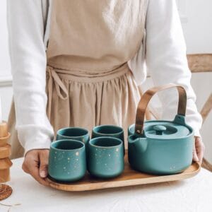Emerald Ceramic Tea Set Wholesale Nordic 4 Person