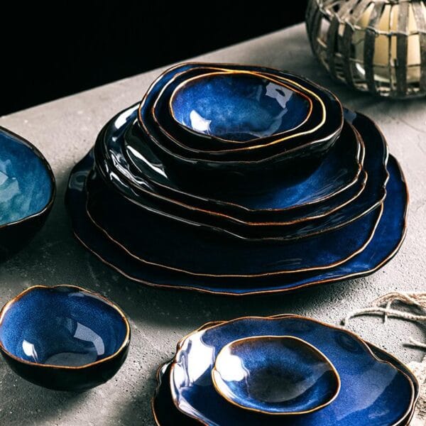 Cat Eye Blue Ceramic Flat Plate Wholesale - Image 4