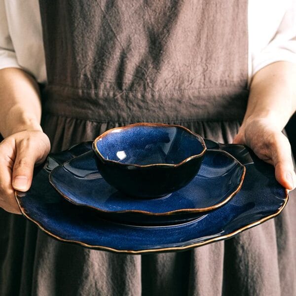 Cat Eye Blue Ceramic Flat Plate Wholesale - Image 2