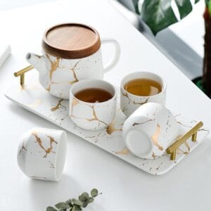 Marble Ceramic Tea Pot Cup Set Wholesale Horeca