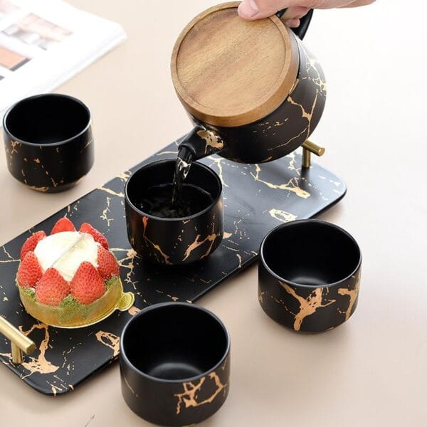 Marble Ceramic Tea Pot Cup Set Wholesale Horeca - Image 2