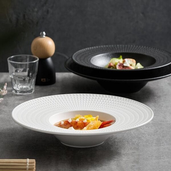 Matte White Black Ceramic Steak Plate Wholesale