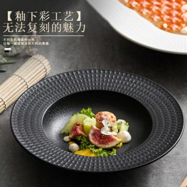 Matte White Black Ceramic Steak Plate Wholesale - Image 4