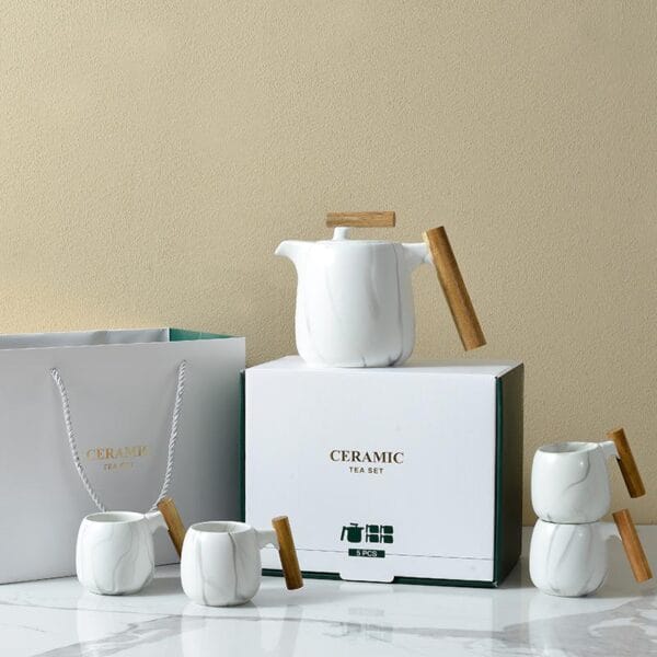Nordic Ceramic Coffee Tea Set Wood Handle Wholesale - Image 2