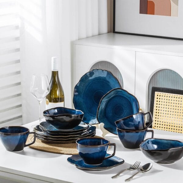 Cat Eye Blue Ceramic Flat Plate Wholesale - Image 3