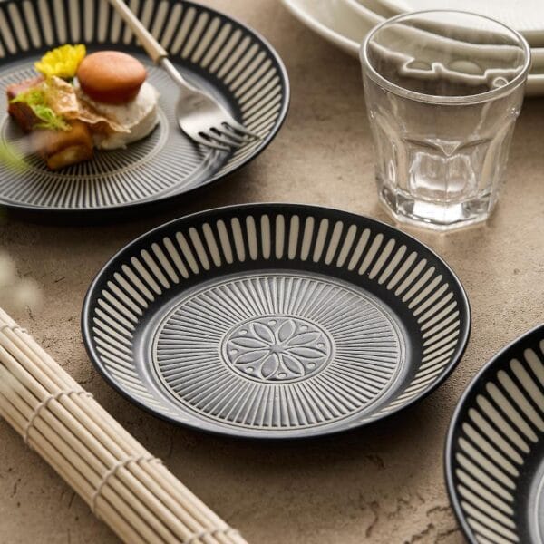 Morocco Ceramic Serving Plate Striped Wholesale - Image 2