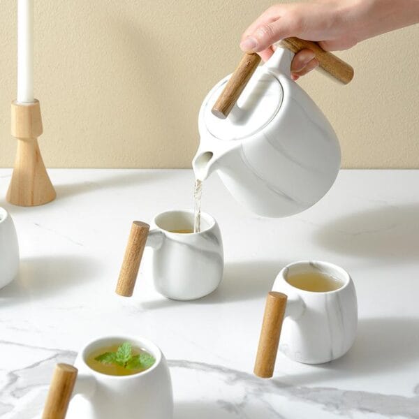 Nordic Ceramic Coffee Tea Set Wood Handle Wholesale - Image 4