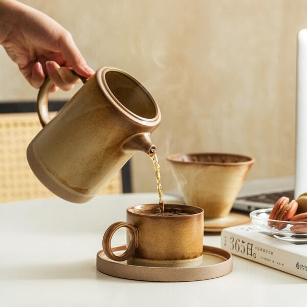 White Ceramic Coffee Pot Mug Set Customizable Wholesale - Image 4