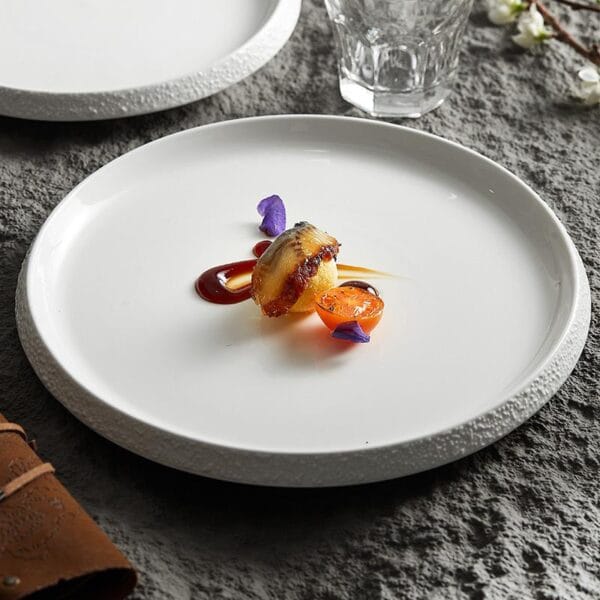 Matte White Ceramic Flat Serving Plate Wholesale - Image 2