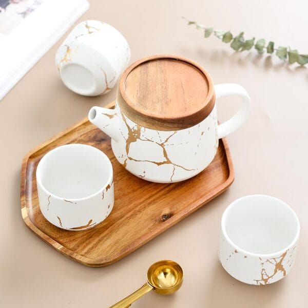 Marble Ceramic Tea Pot 4 Cup Set Wholesale Horeca - Image 4