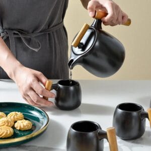 Nordic Ceramic Coffee Tea Set Wood Handle Wholesale