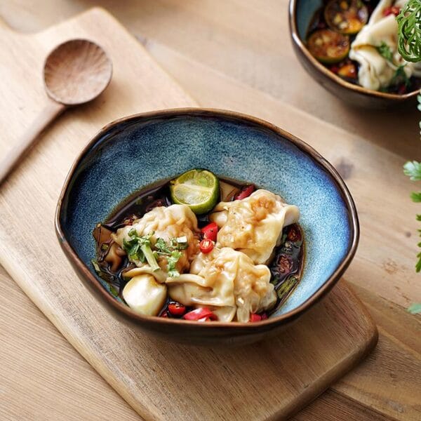 Porcelain Reactive Glazed Blue Dinner Bowl Wholesale - Image 4