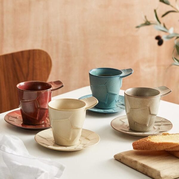 Retro Ceramic Coffee Mug Saucer Set Wholesale Bulk - Image 4