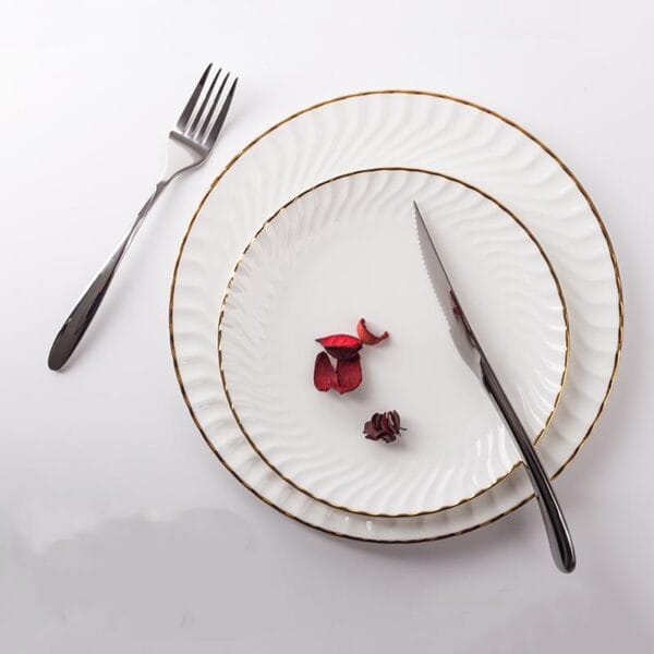 White Gold Rim Bone China Dinner Set Wholesale - Image 4