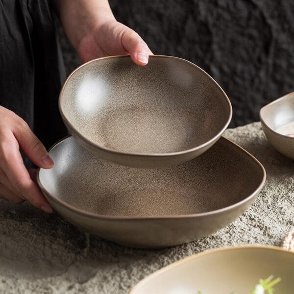 Retro White Ceramic Salad Stone Bowl Wholesale - Image 2