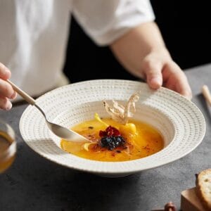 Deep Ceramic Soup Plate Embossed Wholesale