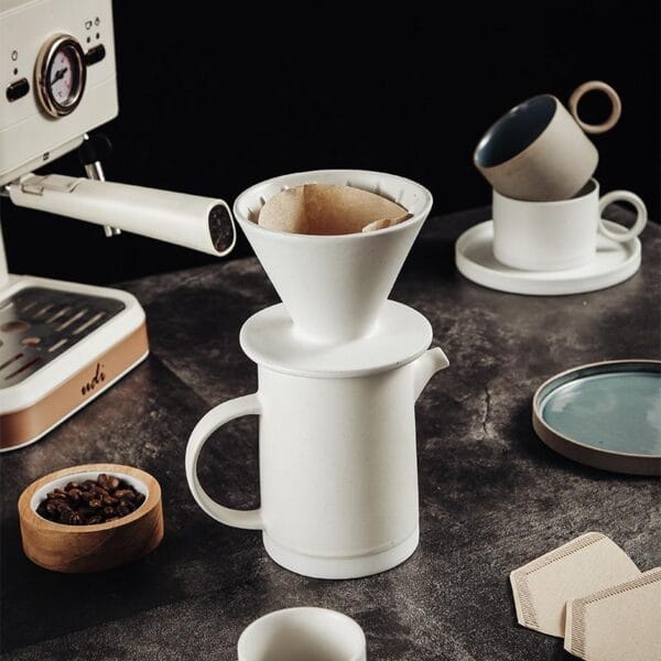 White Ceramic Coffee Pot Mug Set Customizable Wholesale - Image 2