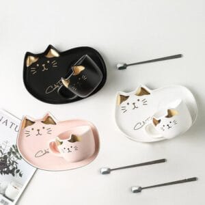 Cat Ceramic Coffee Mug Tray Set Wholesale Horeca
