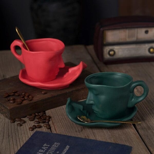 Matte Ceramic Thinker Mug Saucer Set Wholesale - Image 4