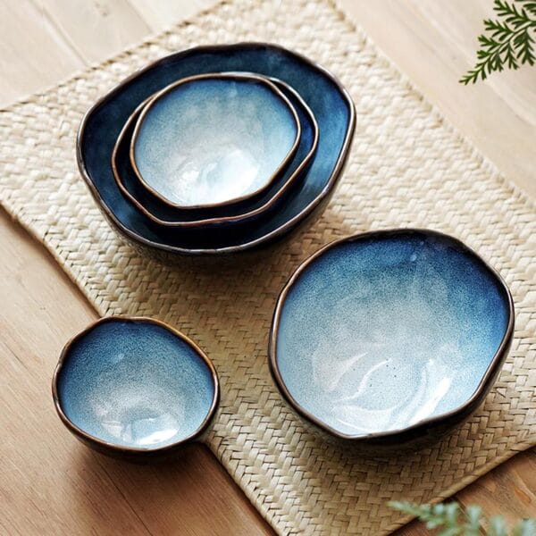 Porcelain Reactive Glazed Blue Dinner Bowl Wholesale - Image 2
