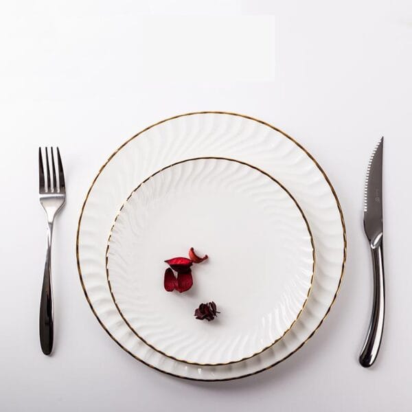 White Gold Rim Bone China Dinner Set Wholesale - Image 2