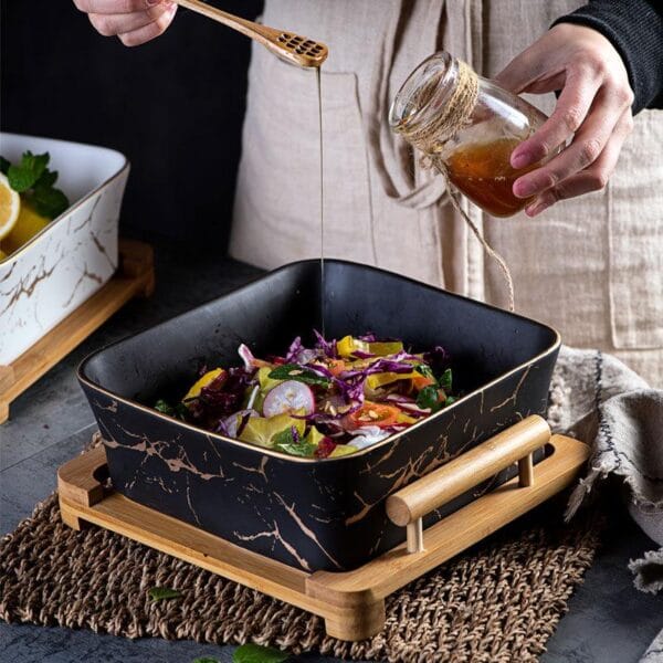 Marble Black Ceramic Fruit Salad Bowl Wholesale - Image 2