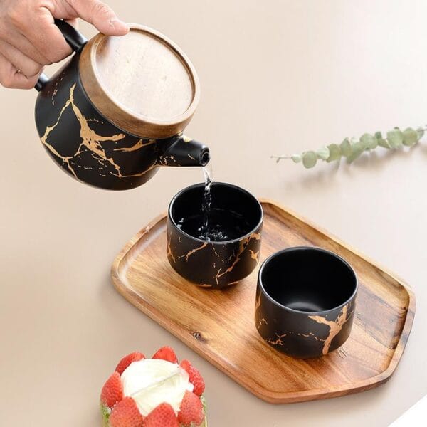 Marble Ceramic Tea Pot 4 Cup Set Wholesale Horeca