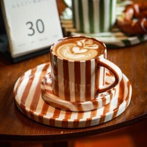 Striped Ceramic Coffee Mug Saucer Set Wholesale Horeca