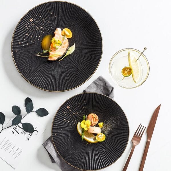 Matte Black Porcelain Gold Rim Plate Wholesale - Image 2