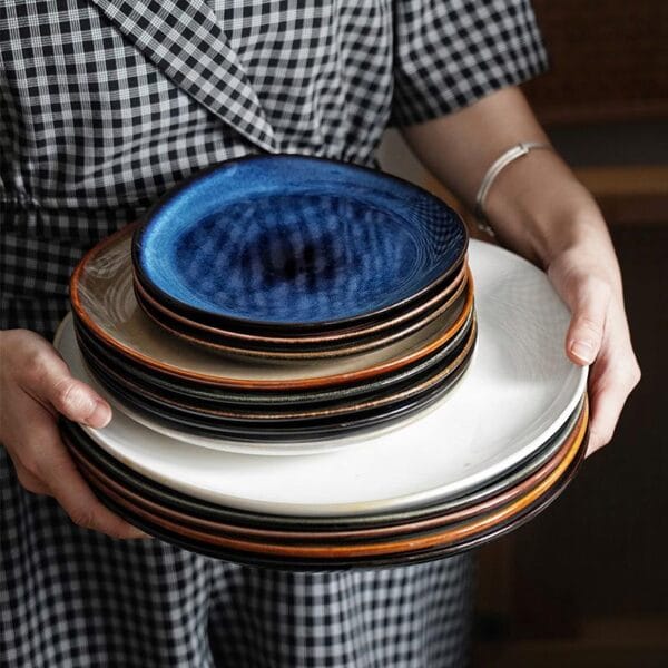 Blue Glazed Ceramic Shallow Plate Wholesale - Image 2