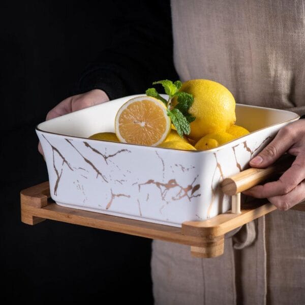 Marble Black Ceramic Fruit Salad Bowl Wholesale - Image 4