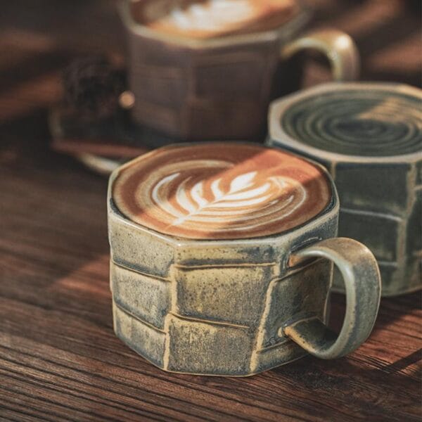 Retro Ceramic Coffee Mug Saucer Set Wholesale - Image 3