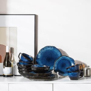 Cat Eye Blue Ceramic Flat Plate Wholesale