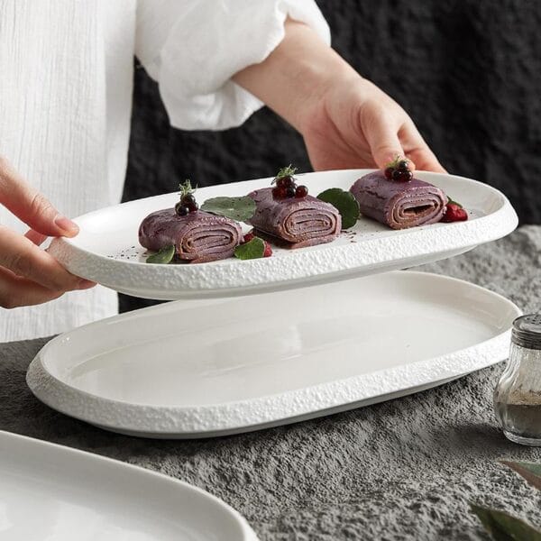 Oval Ceramic Dinner Plate Rock Rim Wholesale - Image 2