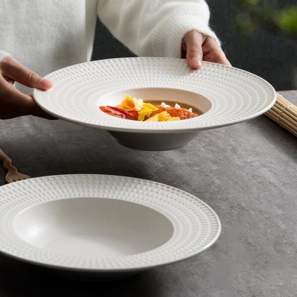 Matte White Black Ceramic Steak Plate Wholesale - Image 3