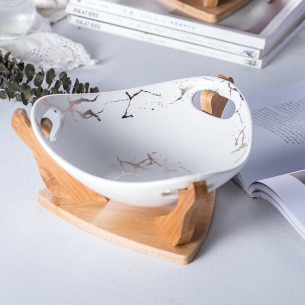Marble Gold Ceramic Fruit Salad Bowl Wholesale - Image 4