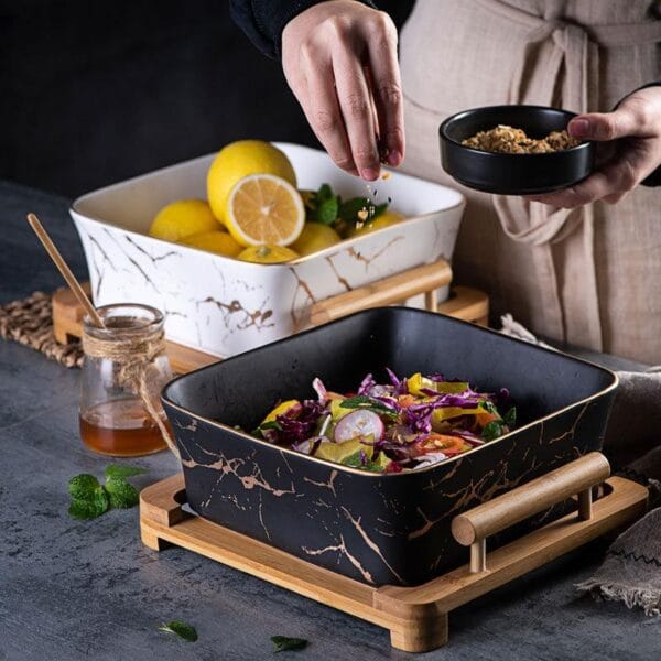 Marble Black Ceramic Fruit Salad Bowl Wholesale