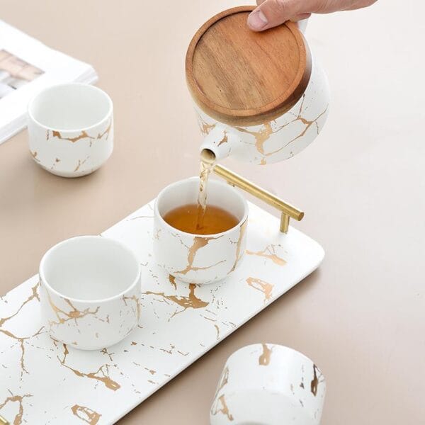 Marble Ceramic Tea Pot Cup Set Wholesale Horeca - Image 3