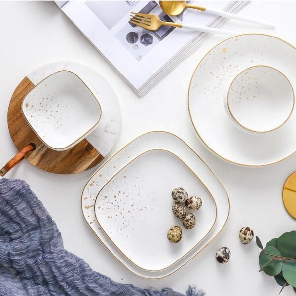 Gold Dot Ceramic Dinner Plates Wholesale - Image 2