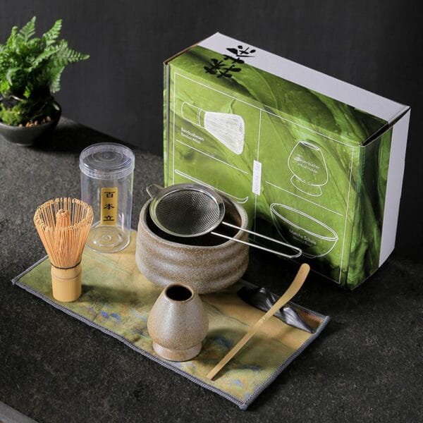Ceramic Matcha Bowl Bamboo Whisk Set Wholesale - Image 3