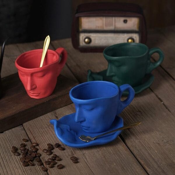 Matte Ceramic Thinker Mug Saucer Set Wholesale - Image 2