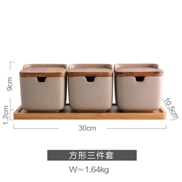 Ceramic Condiment Jars Bamboo Lids Wholesale - Image 4