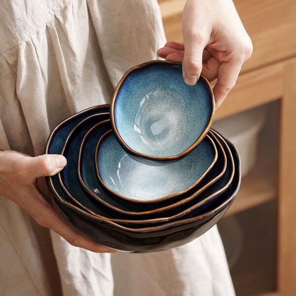 Porcelain Reactive Glazed Blue Dinner Bowl Wholesale - Image 3
