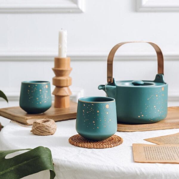 Emerald Ceramic Tea Set Wholesale Nordic 4 Person - Image 2
