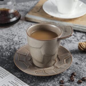 Retro Ceramic Coffee Mug Saucer Set Wholesale Bulk